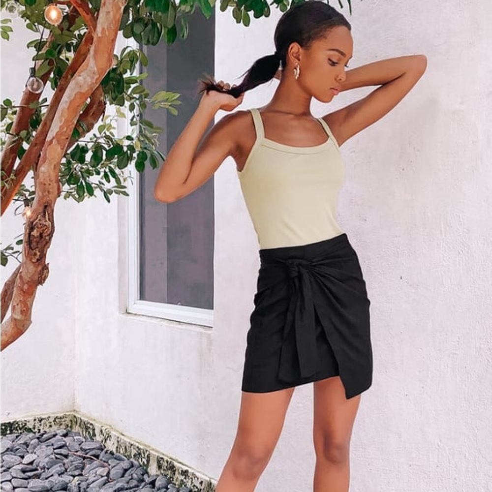 Lulus Don’t Get It Twisted Black Side Tie Mini Skirt - Picture 4 of 4